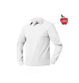 School Apparel Heat Pressed 8326 White LS Jersey Polo Shirt With Logo