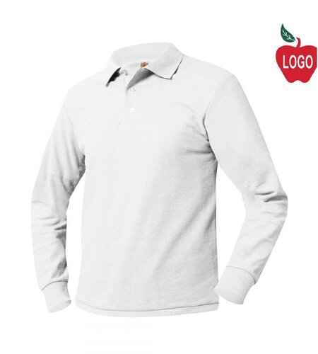 School Apparel Heat Pressed 8326 White LS Jersey Polo Shirt With Logo