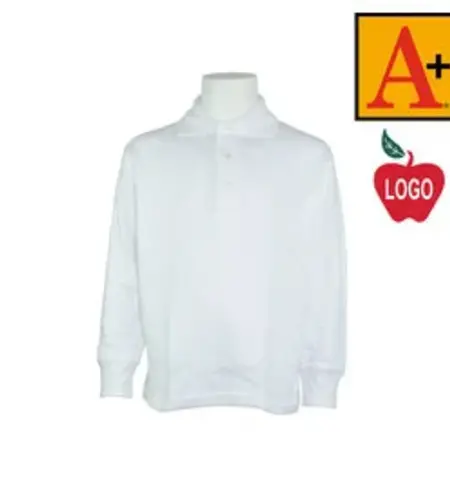 Embroidered White Long Sleeve Polo #8326