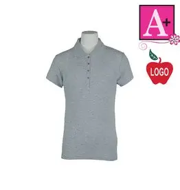 School Apparel Embroidered Ash Grey Girls Fit SS Polo Shirt With Logo #9737 Grades TK-5