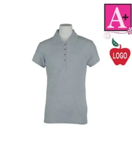 School Apparel Embroidered Ash Grey Girls Fit SS Polo Shirt With Logo #9737 Grades TK-5