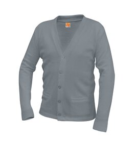 Embroidered Grey Heather Cardigan Sweater #6300 Grades 6-8