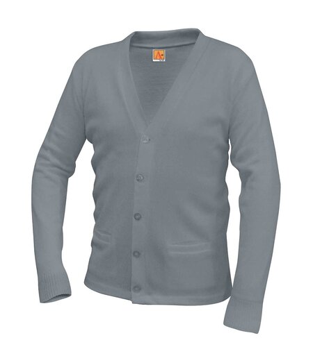 Embroidered Grey Heather Cardigan Sweater #6300 Grades 6-8