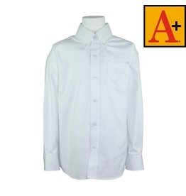 Embroidered White Long Sleeve Boys Oxford Shirt #8137