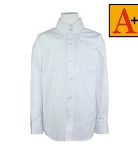 Embroidered White Long Sleeve Boys Oxford Shirt #8137