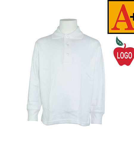 Embroidered White Long Sleeve Interlock Polo #8326-1842-Grades 4-8