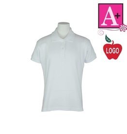 Embroidered White Girls Short Sleeve Interlock Polo Shirt #9737