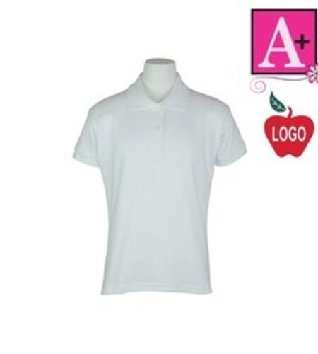 Embroidered White Girls Short Sleeve Interlock Polo Shirt #9737