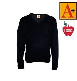 Embroidered Navy Pullover V-Neck Sweater #6432