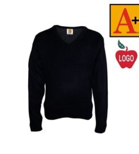 Embroidered Navy Pullover V-Neck Sweater #6432