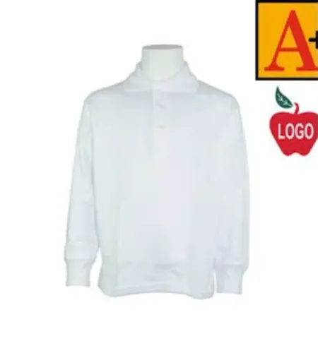 Embroidered White Long Sleeve Jersey Polo #8326