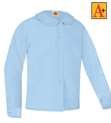 School Apparel Light Blue Long Sleeve Peter Pan Blouse #9686