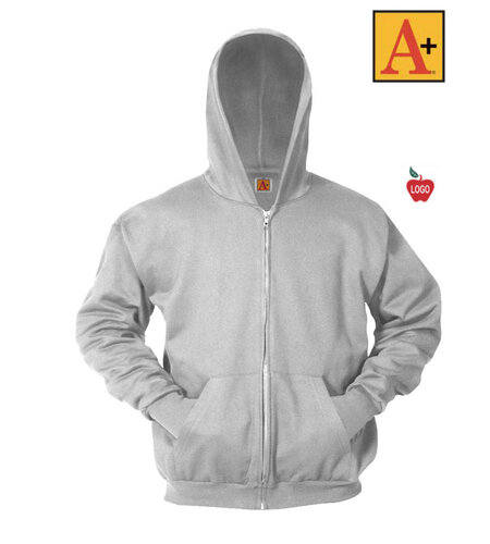 Heat Press Ash Grey Zip-Up Hooded Sweatshirt #6247Grades TK-8