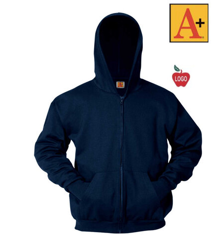 Embroidered Navy Blue Zip Hood Sweatshirt #6247-1829-Grade PK-8