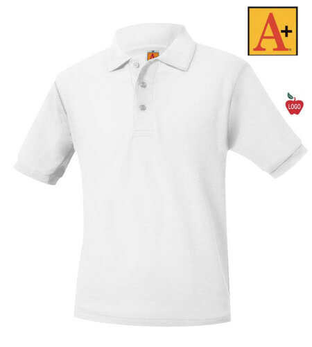 Embroidered White Short Sleeve Pique Polo Shirt #8761 Grades K-8