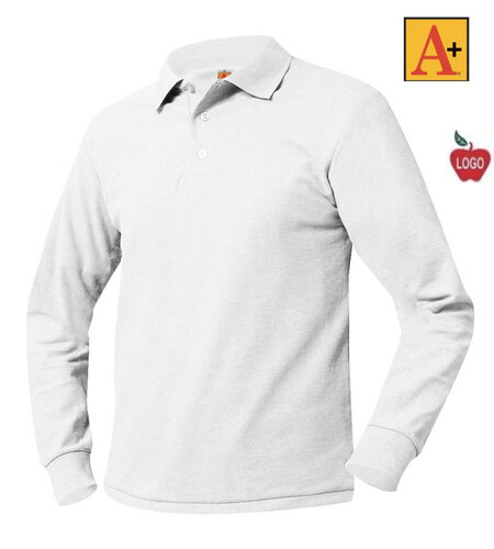 Embroidered White Long Sleeve Jersey Polo Shirt #8326 Grades K-8
