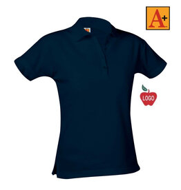 Embroidered Dark Navy Girls Fit Knit Short Sleeve Polo #9735 Grades TK-8
