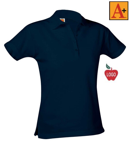 Embroidered Dark Navy Girls Fit Knit Short Sleeve Polo #9735 Grades TK-8