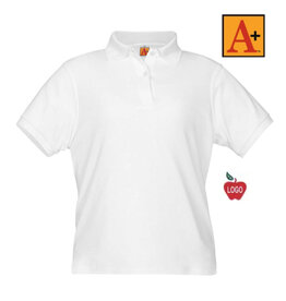 Embroidered White Short Sleeve Girls Fit  Interlock Polo Shirt #9737 Grades 9-12