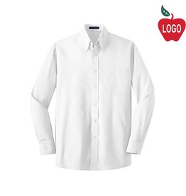 Embroidered Mens White Long Sleeve Dress Shirt #W100-1810