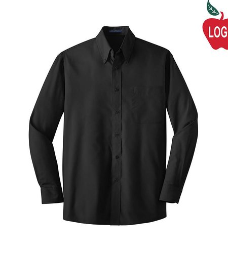 Embroidered Mens Black Long Sleeve Dress Shirt #W100