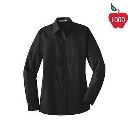 Embroidered Ladies Black Long Sleeve Dress Shirt #LW100-1810