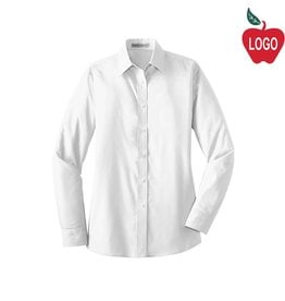Embroidered Ladies White Long Sleeve Dress Shirt #LW100-1810