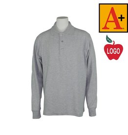 Embroidered Grey Long Sleeve Pique Polo #8766