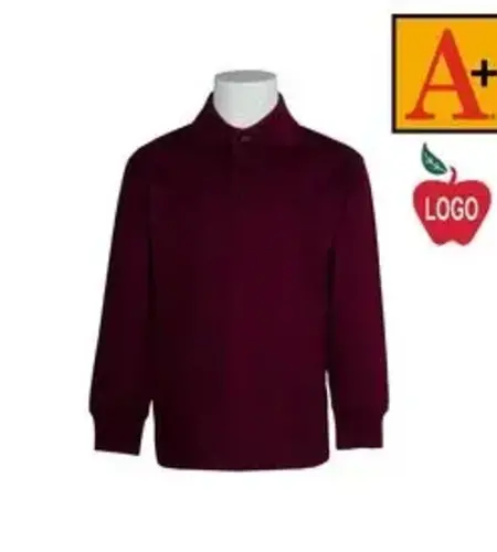 Embroidered Wine Long Sleeve Polo Shirt #8326 Middle School Logo