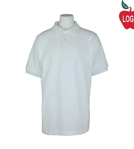 Embroidered White Short Sleeve Pique Polo #8761-1828-Grade K-8