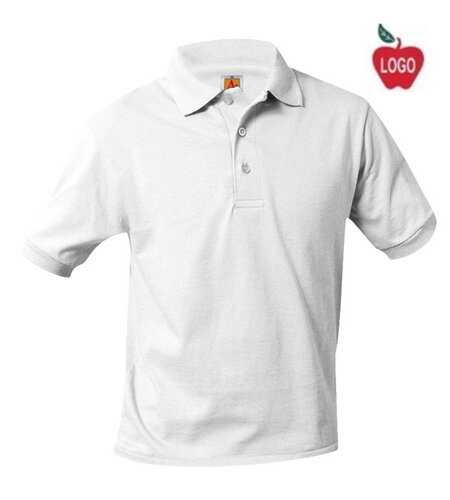 Embroidered White Short Sleeve Polo Shirt #8760 with Elementary School Logo