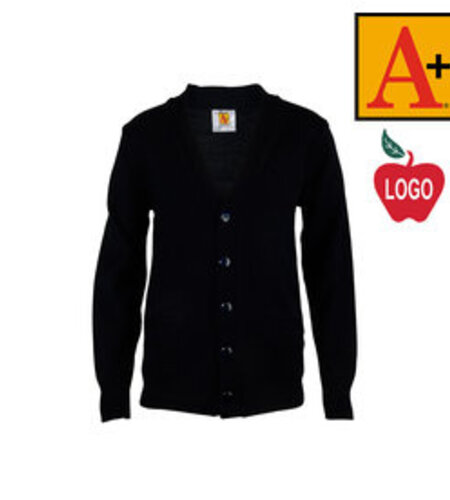 Embroidered Fine Gauge Navy Blue Cardigan Sweater #6432