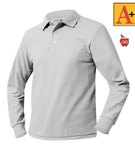 Embroidered Grey Long Sleeve Polo #8766-1809