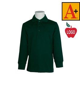 School Apparel A+ Green Long Sleeve Interlock Polo #8326