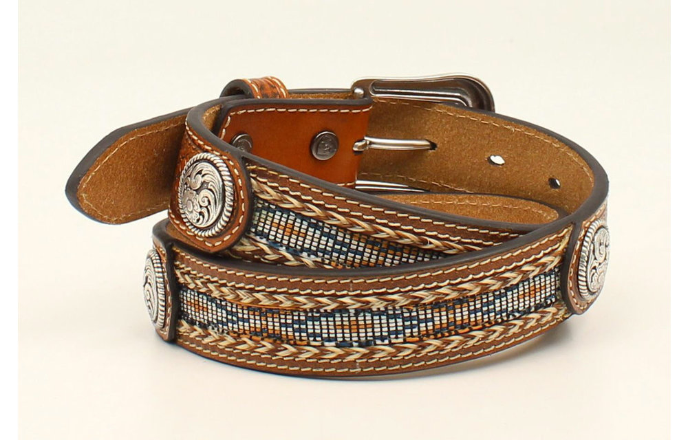 Stamped leather belts top