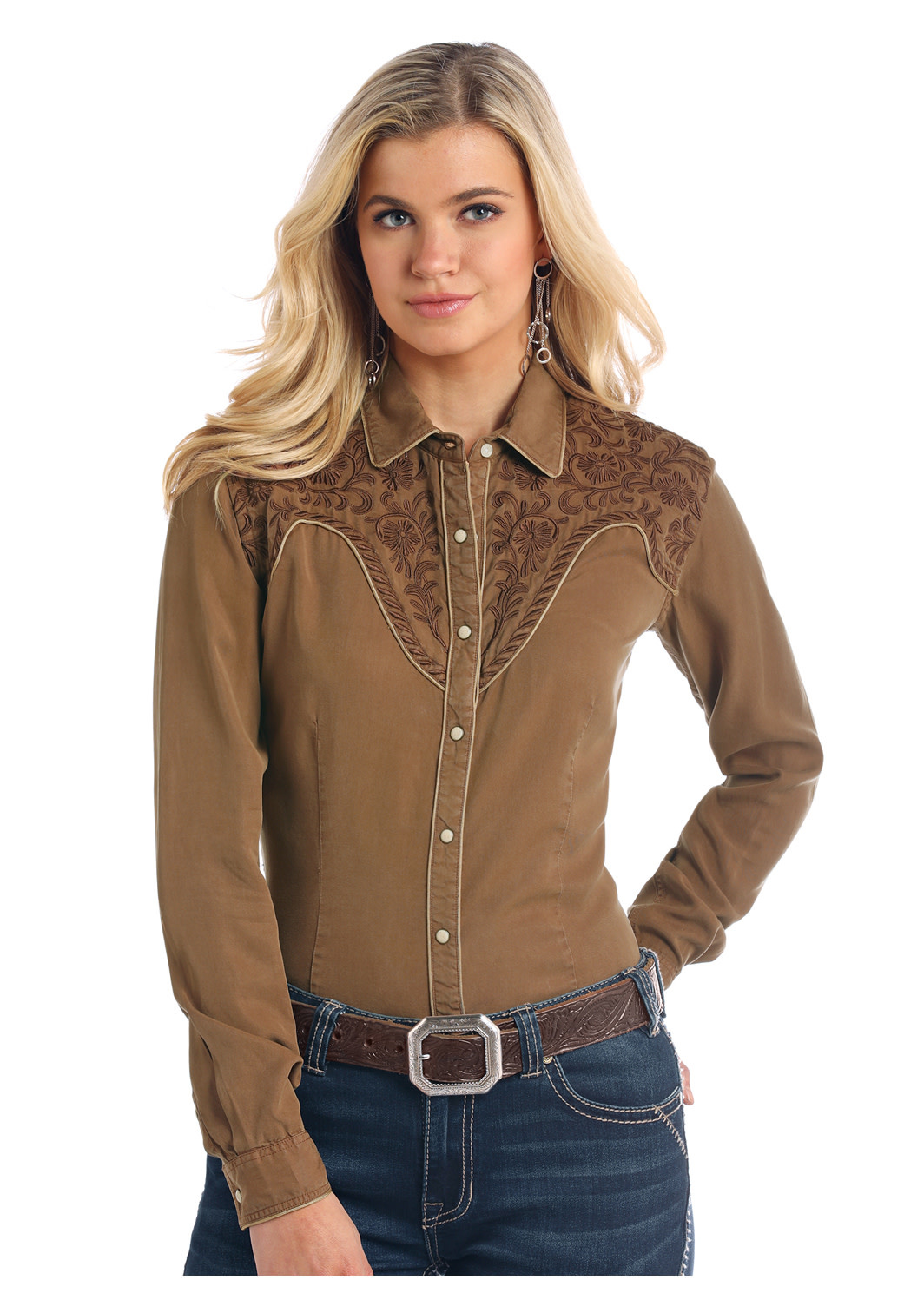 PANHANDLE BRN EMBROIDERED LS R4F2136 | Corral Western Wear