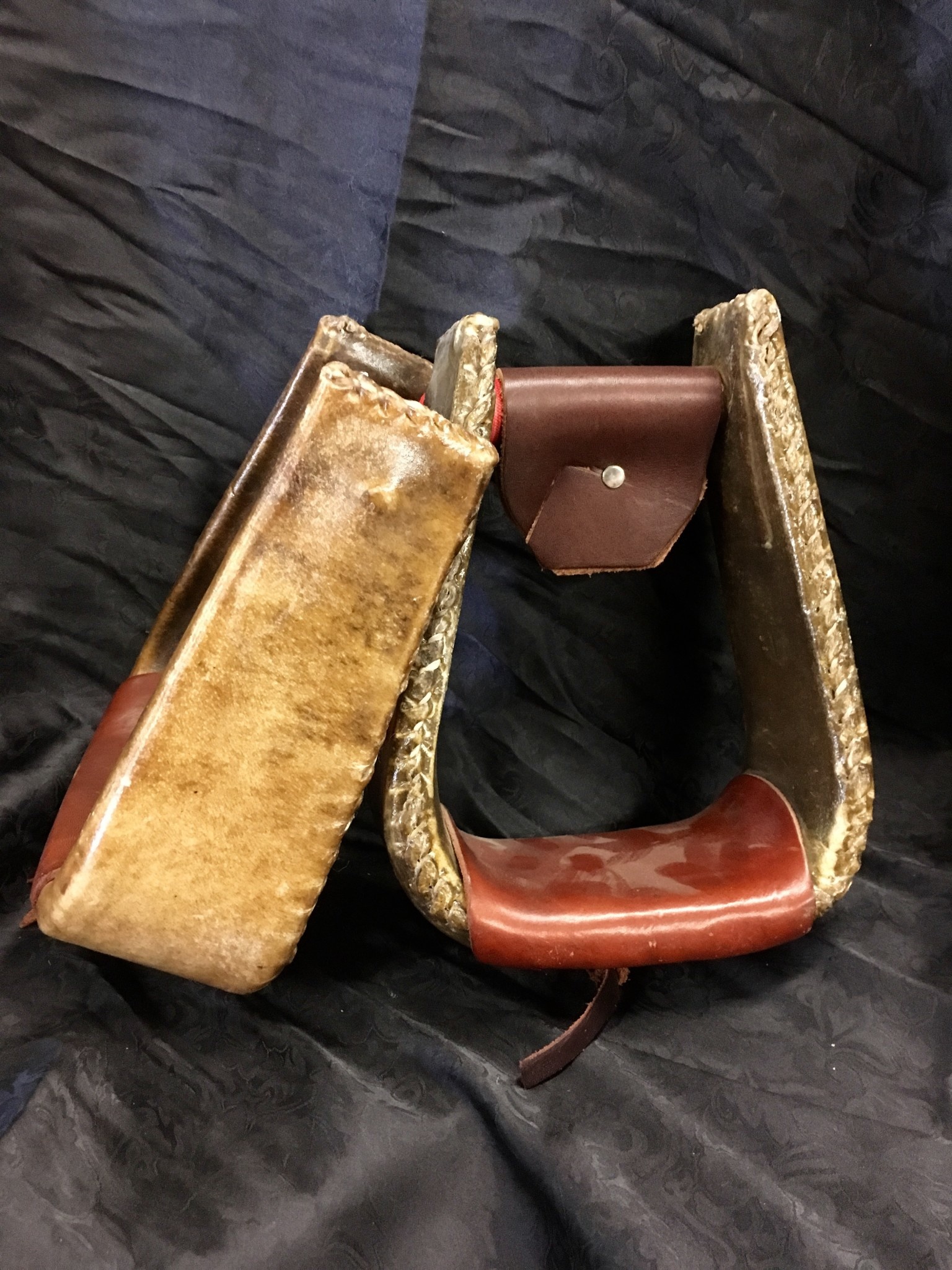 METAL STIRRUPS W/ RAWHIDE OUTER STIRRUPS Corral Western Wear