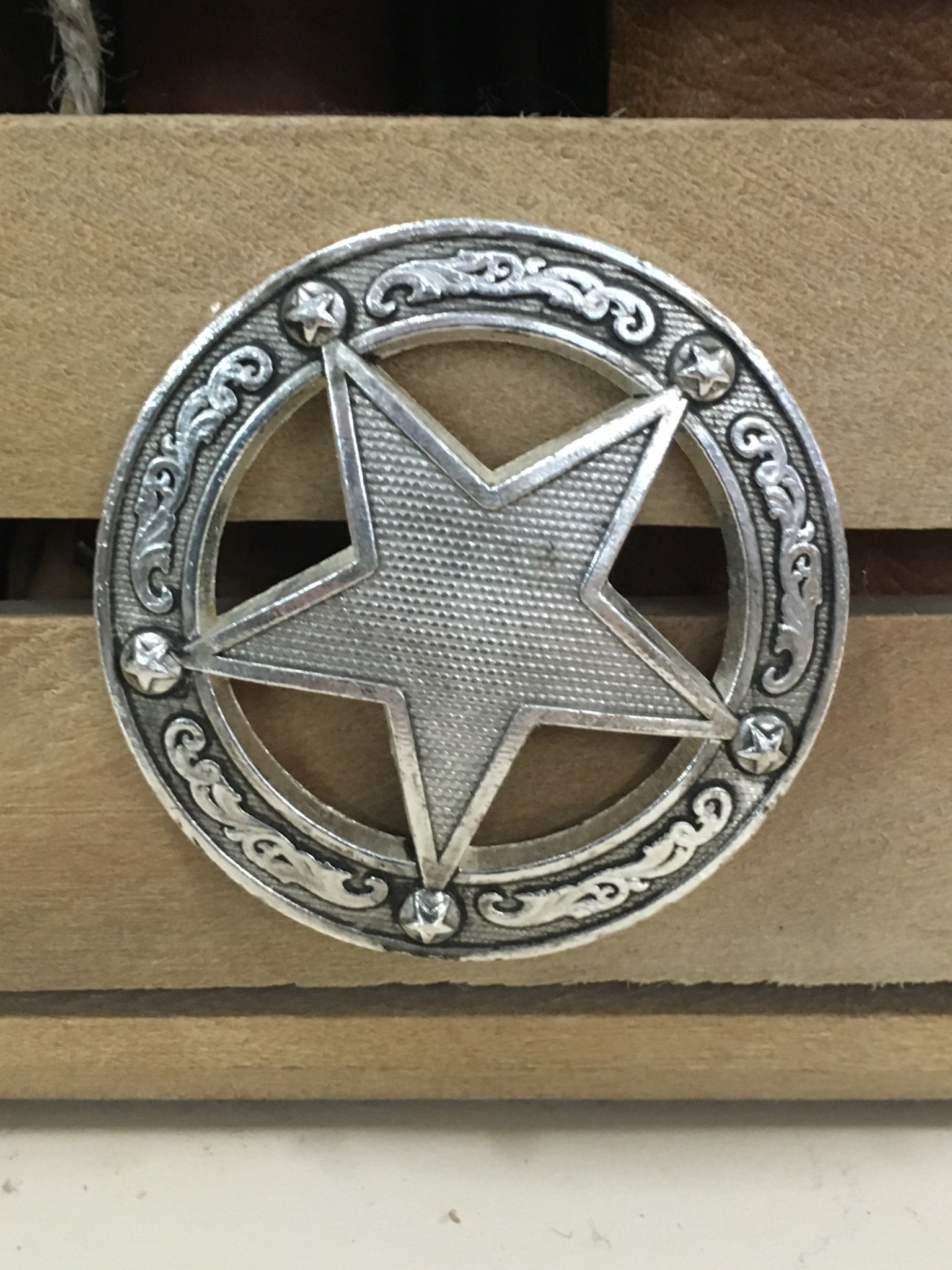 Western Style Star Trophy Belt Buckle with Antique Nickel Texas Sheriff  Concho