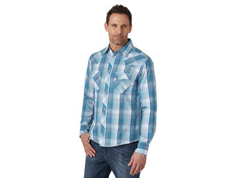 WRANGLER MENS TURQ PLAID LS MVG288B 