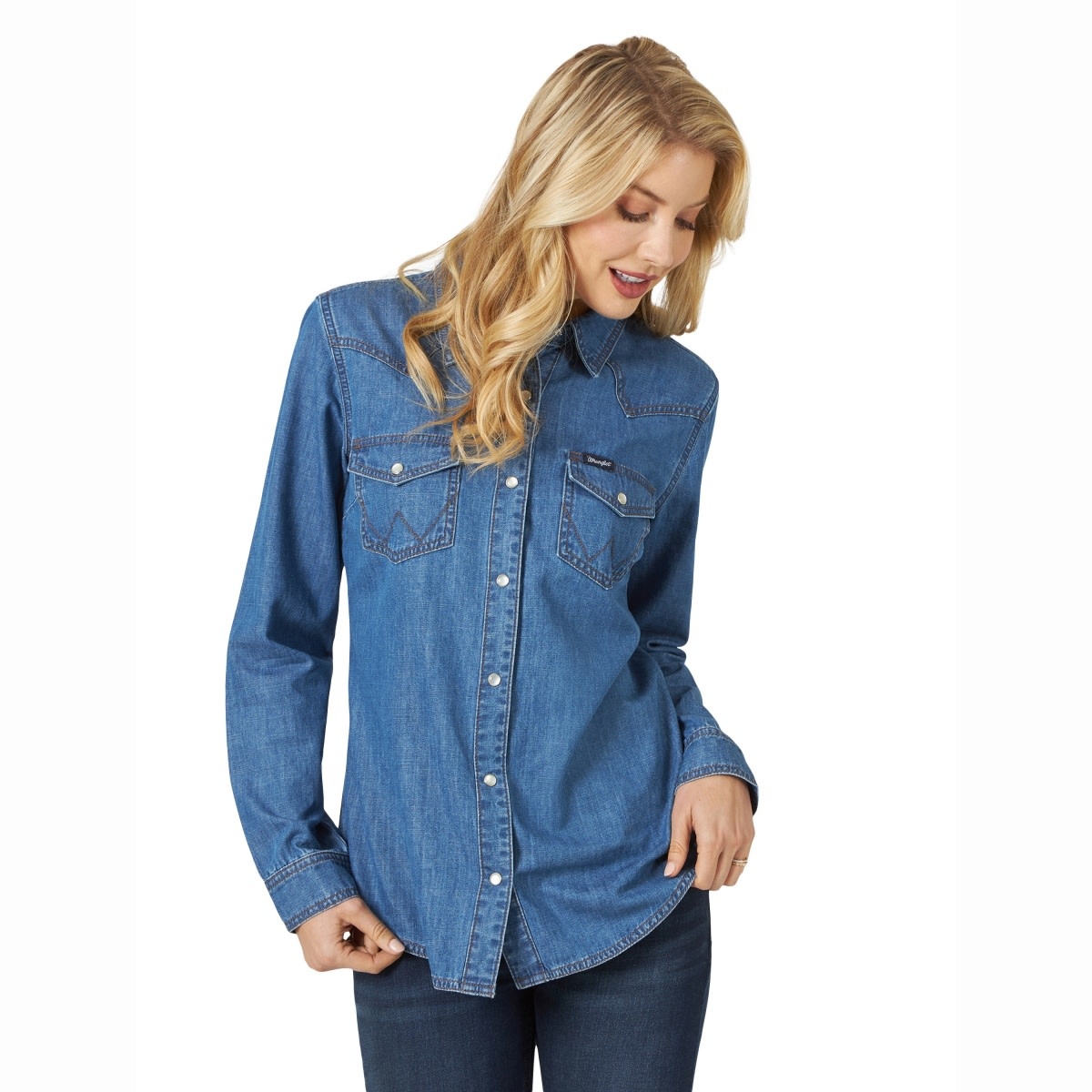 denim snap front shirt