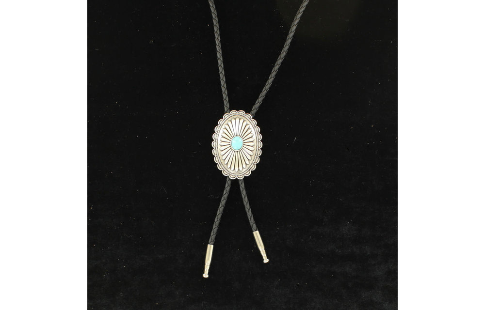 Oval Flower Bolo with Turquoise Stone