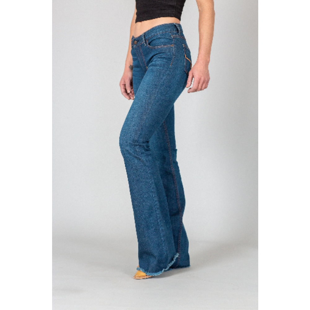 Kimes Women's Lola Raw Hem Mid Rise Trouser Jeans - Blue