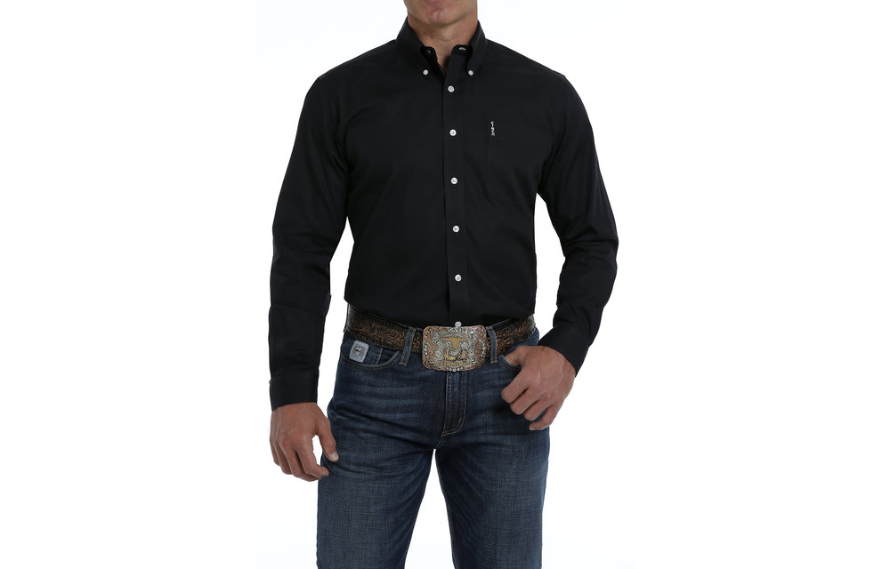 Cinch Men's Black Solid Button-Down Long Sleeve Western Shirt
