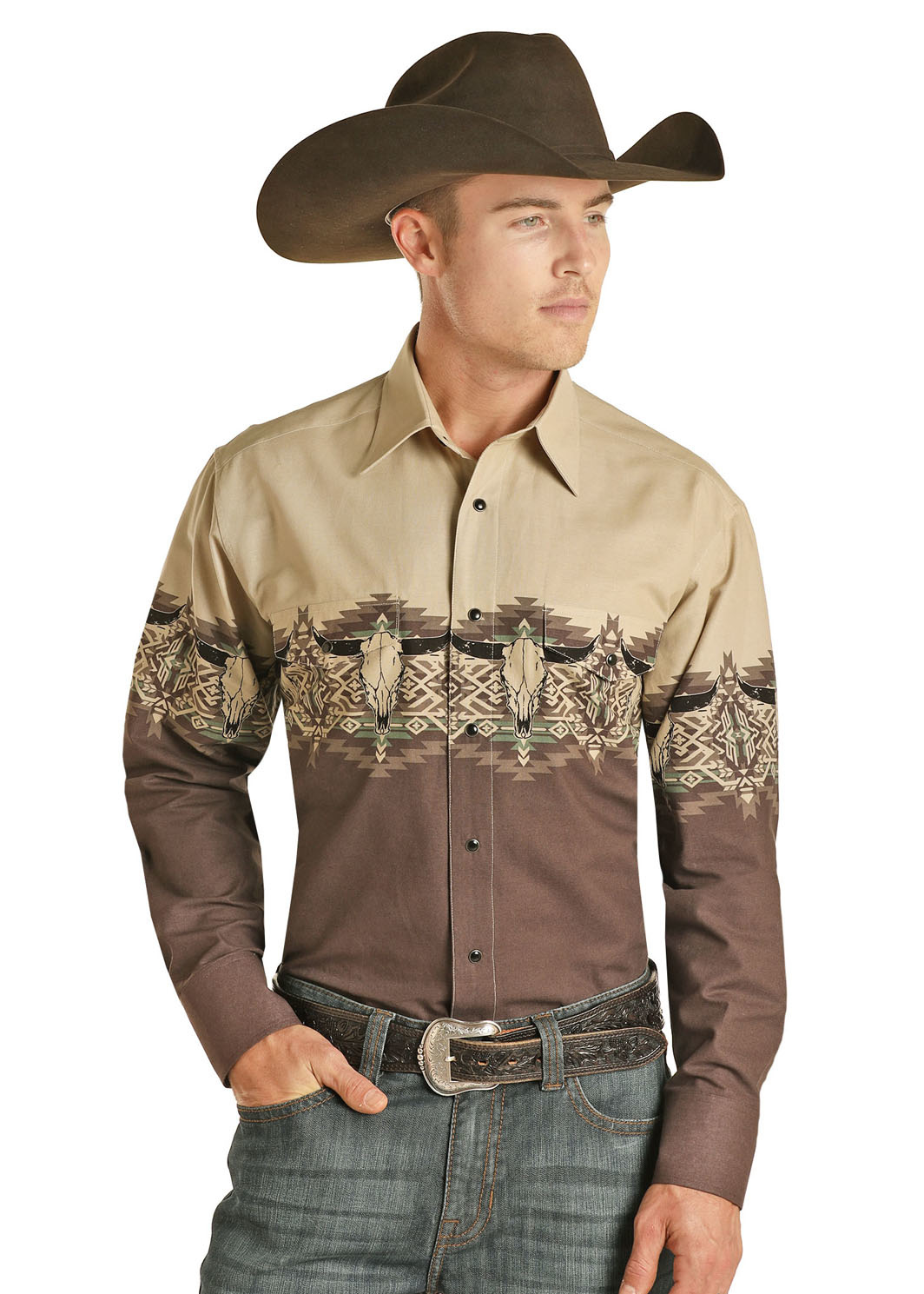 PANHANDLE BROWN SKULL BORDER PRINT 