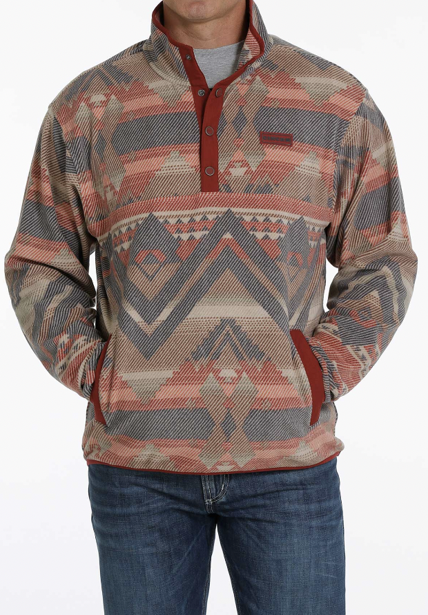 aztec print fleece pullover mens