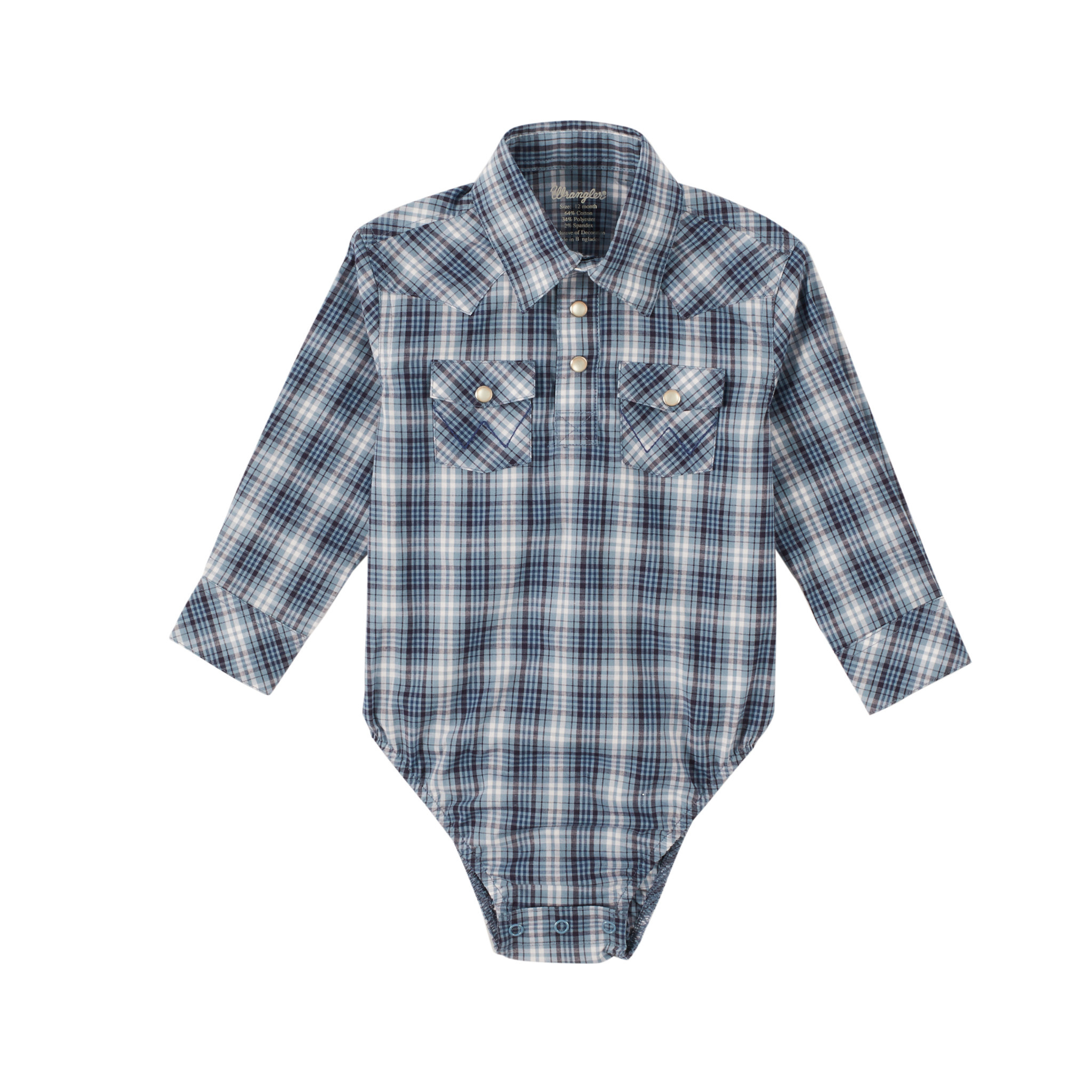 Wrangler Boys Infant Blue Plaid Onsie PQ0413M - Corral Western Wear