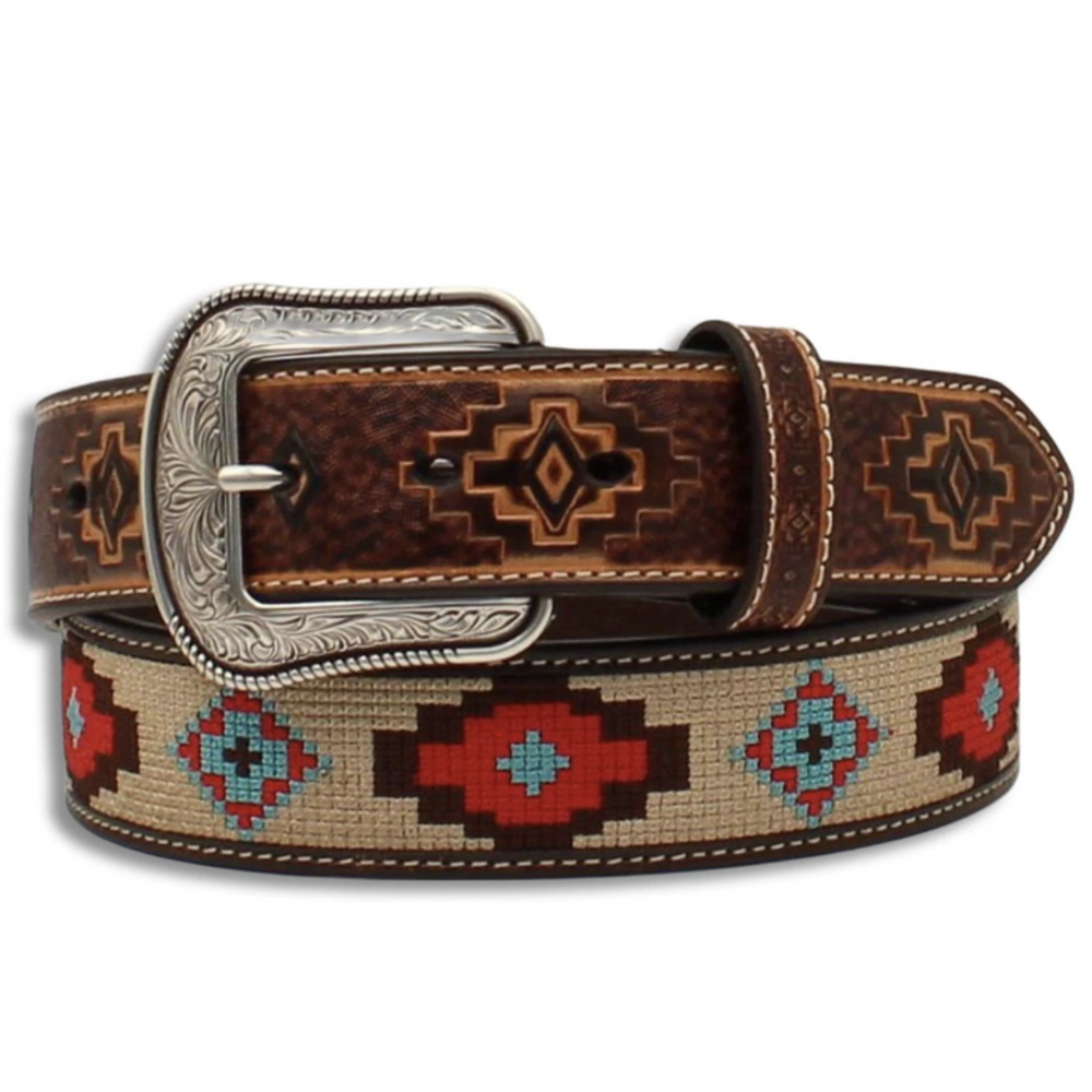M&F Aztec Stitching Tan Belt D100012808 - Corral Western Wear