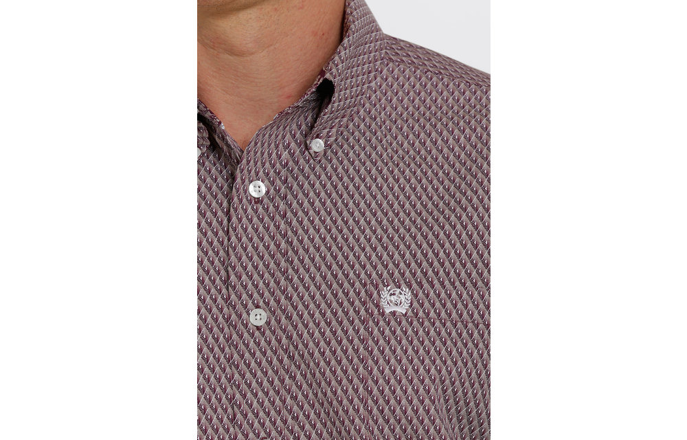 CINCH BLACK, PURPLE AND OLIVE MEDALLION PRINT BUTTON-DOWN SHIRT