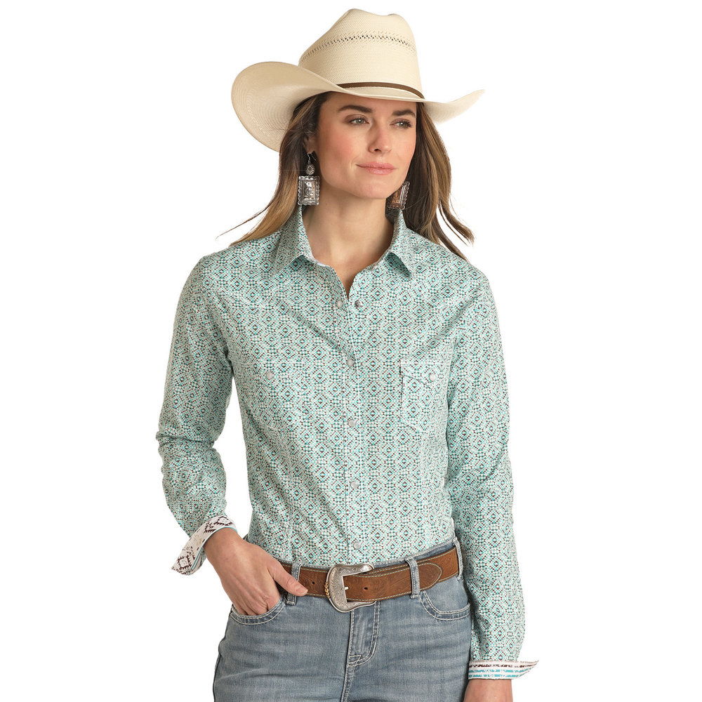 Panhandle Ladies Peacock Snap LS Shirt RSWSOSRZDO - Corral Western Wear