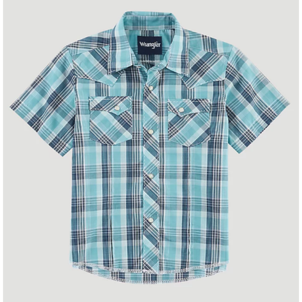 Wrangler Boy's Blue Plaid SS Shirt 2314868 - Corral Western Wear